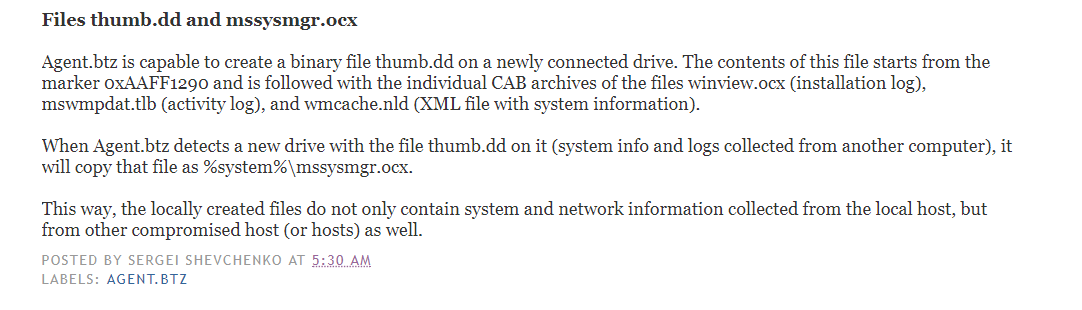 http://blog.threatexpert.com/2008/11/agentbtz-threat-that-hit-pentagon.html