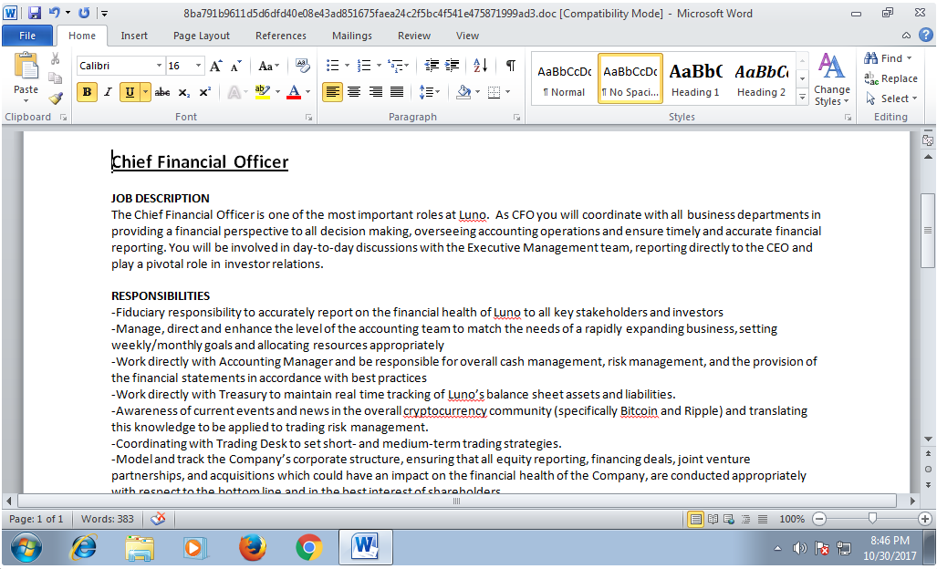 Malicious fake job position document