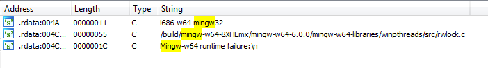 MinGW strings identified in ACBackdoor Windows instance