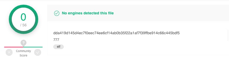 VirusTotal detection rate of one of the discovered samples