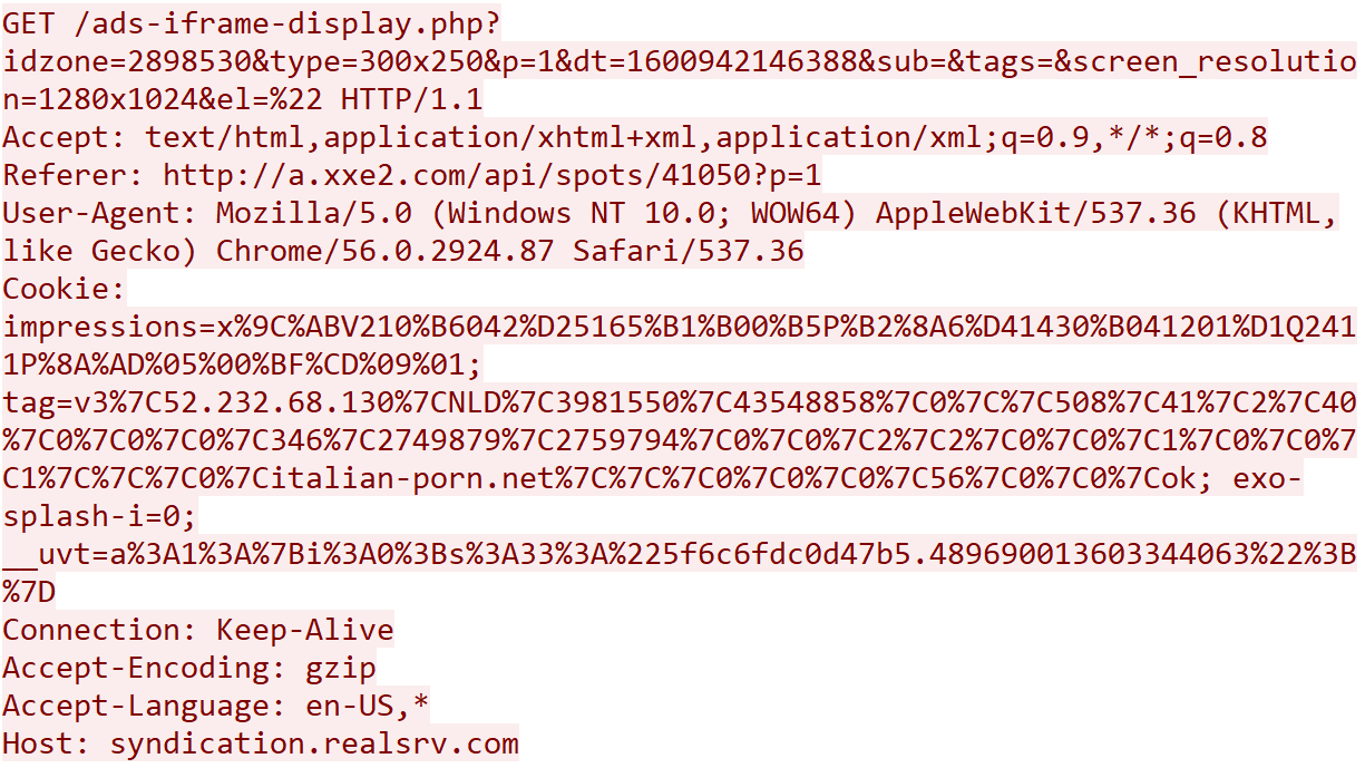 Example of a request the malware generates to an ad platform.