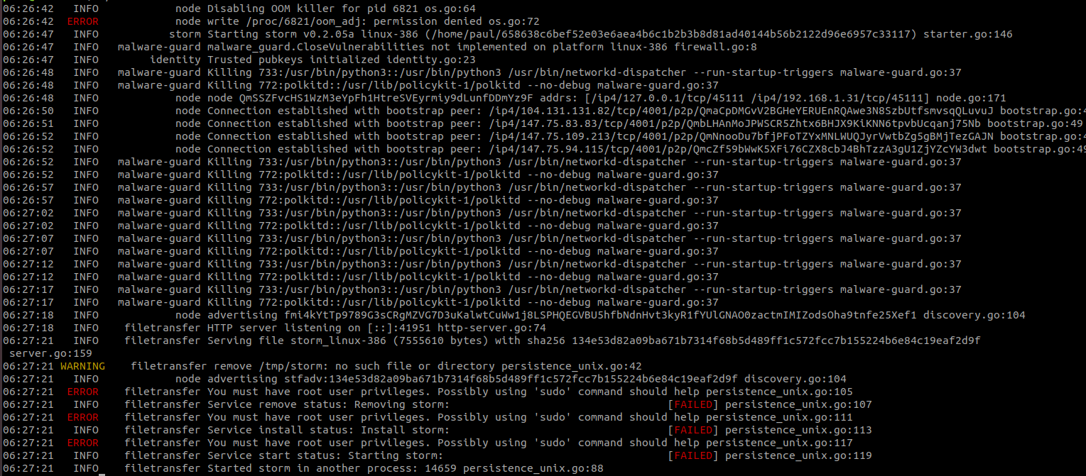 IPStorm Linux output non-privileged user.