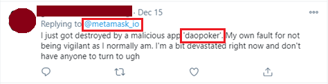 Figure 9: A user commenting on a MetaMask Tweet