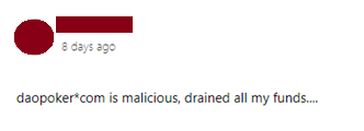 Figure 10: A user alerting on DaoPoker