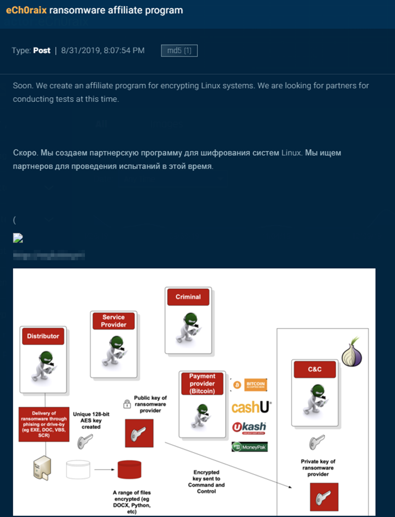 Figure 9: Announcement post made by the eCh0raix actor on the dark web.