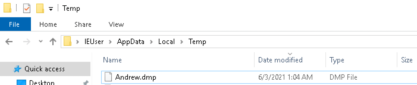 Figure 20: Location of dump file