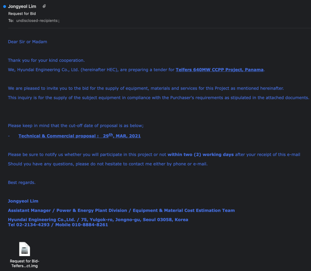 Phishing email inviting recipient to participate in a project.
