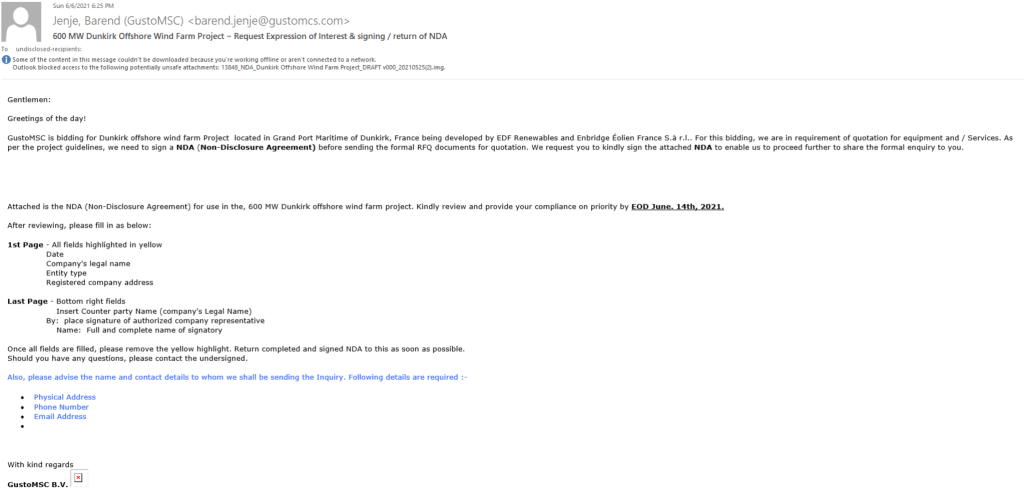 Phishing email impersonating GustoMSC.