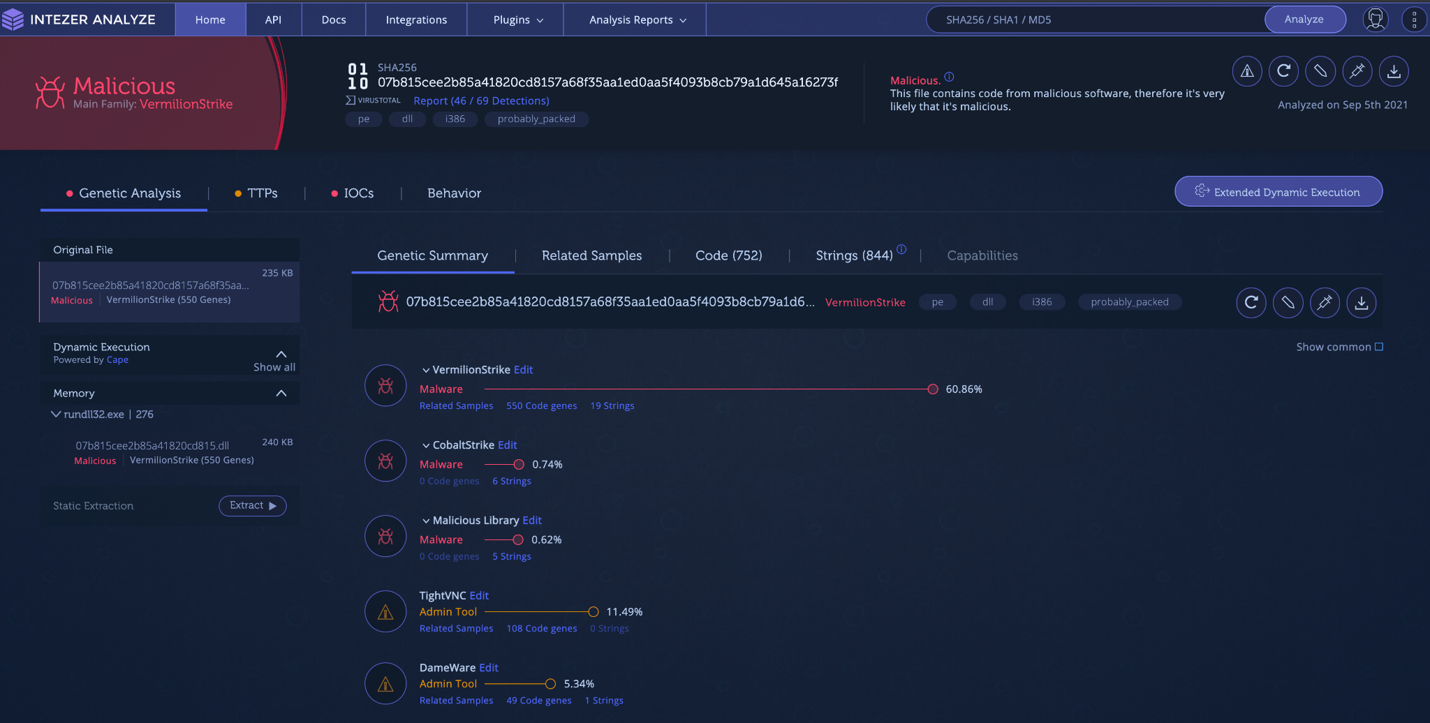 Intezer verdict of Windows version of Vermilion Strike