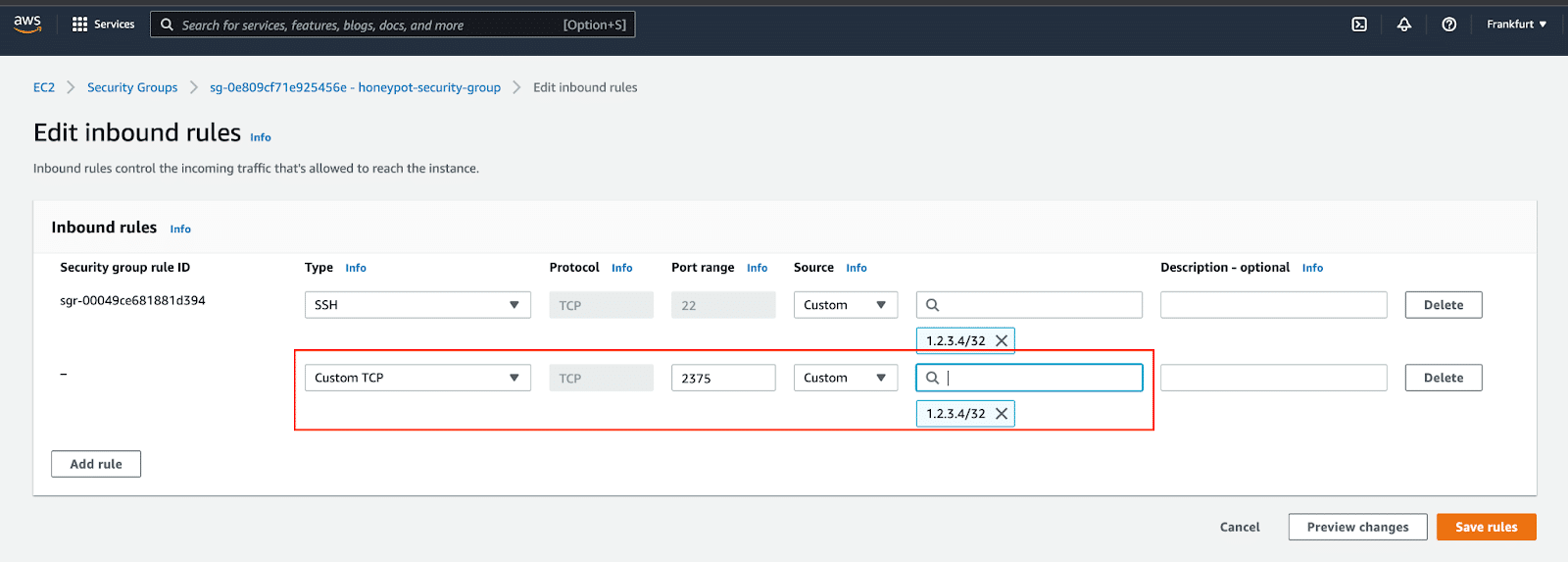 Edited security group to allow access to Docker API port.