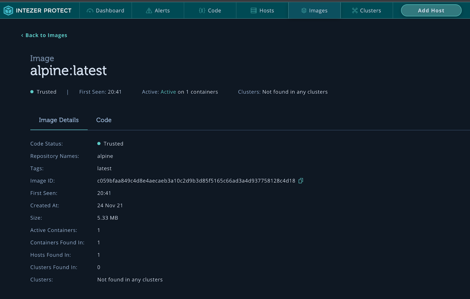 Docker image information.
