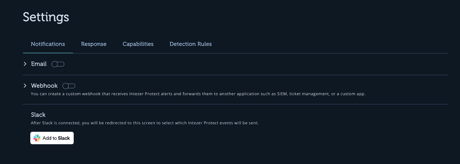 Alert integration options.