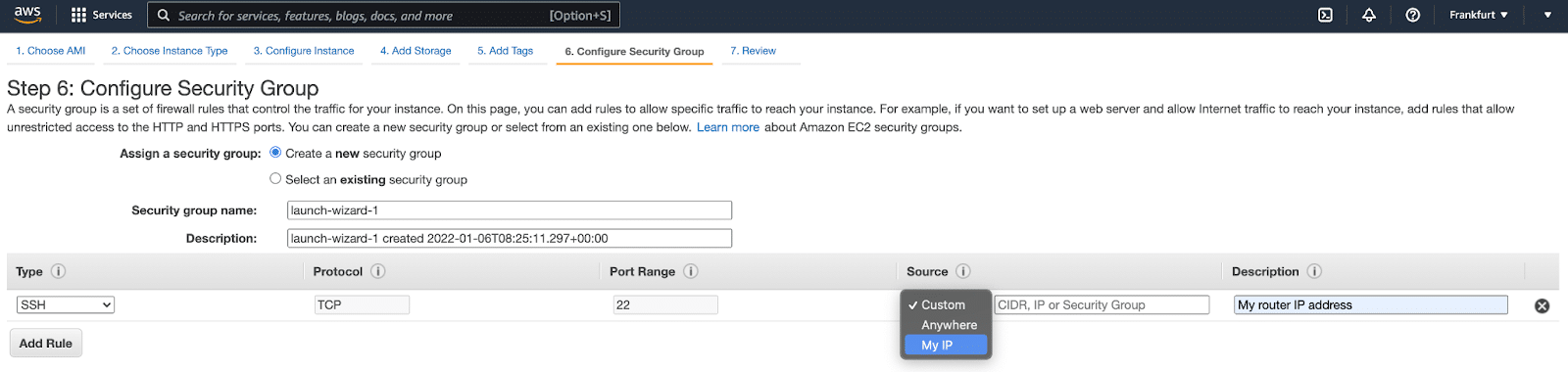 Security Group configuration.
