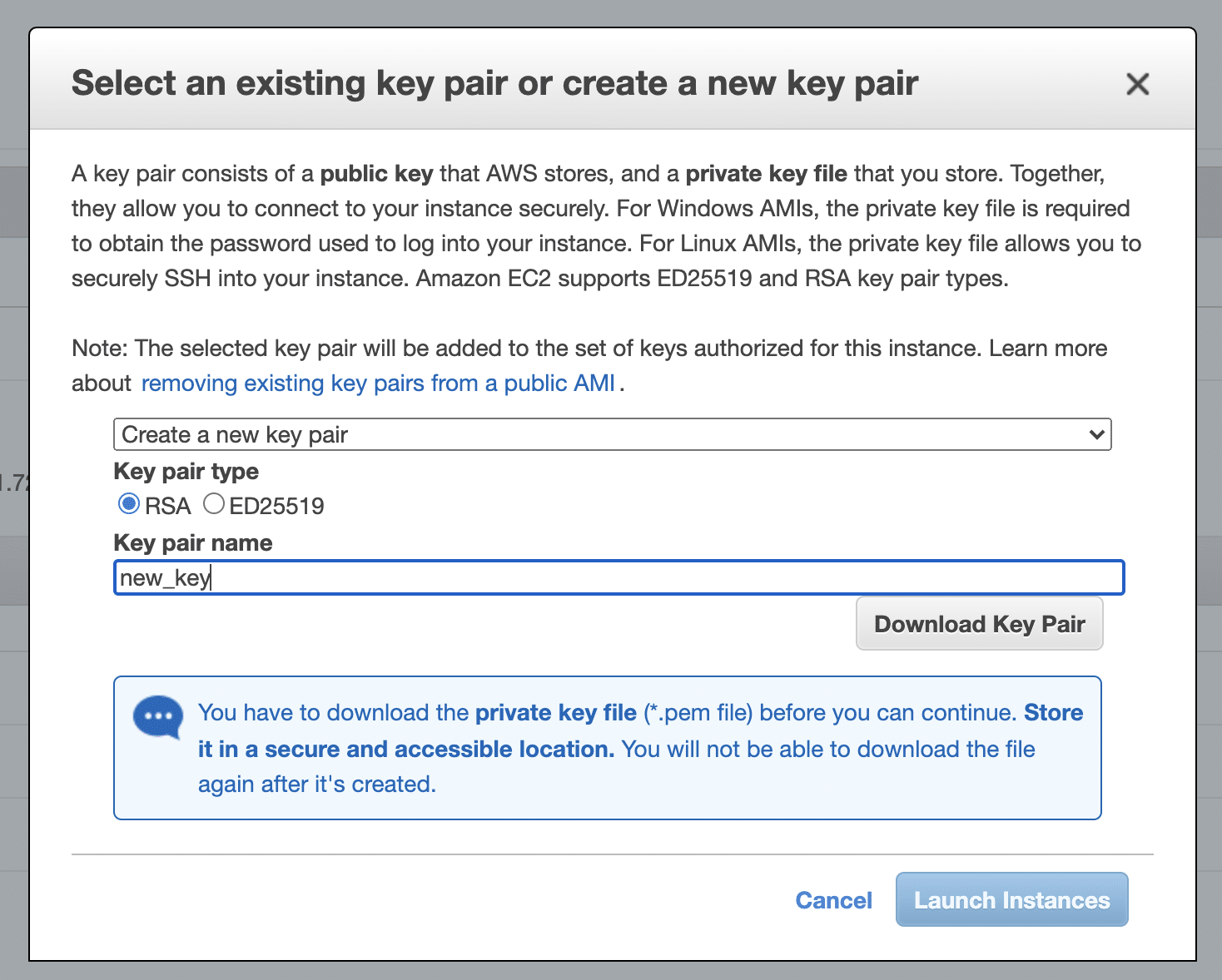 Creation of a new RSA key pair.