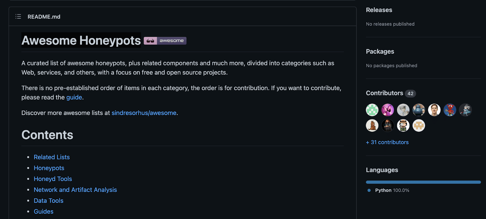 Awesome Honeypots on GitHub.