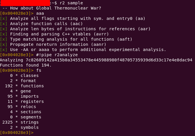 Executing r2analyze as a r2pipe plugin.