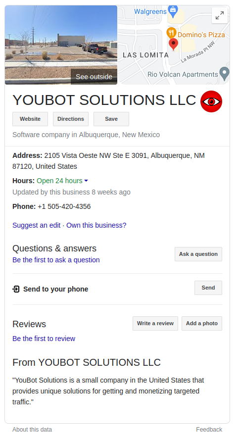 Figure 3: Google Business listing for YOUBOT SOLUTIONS LLC.