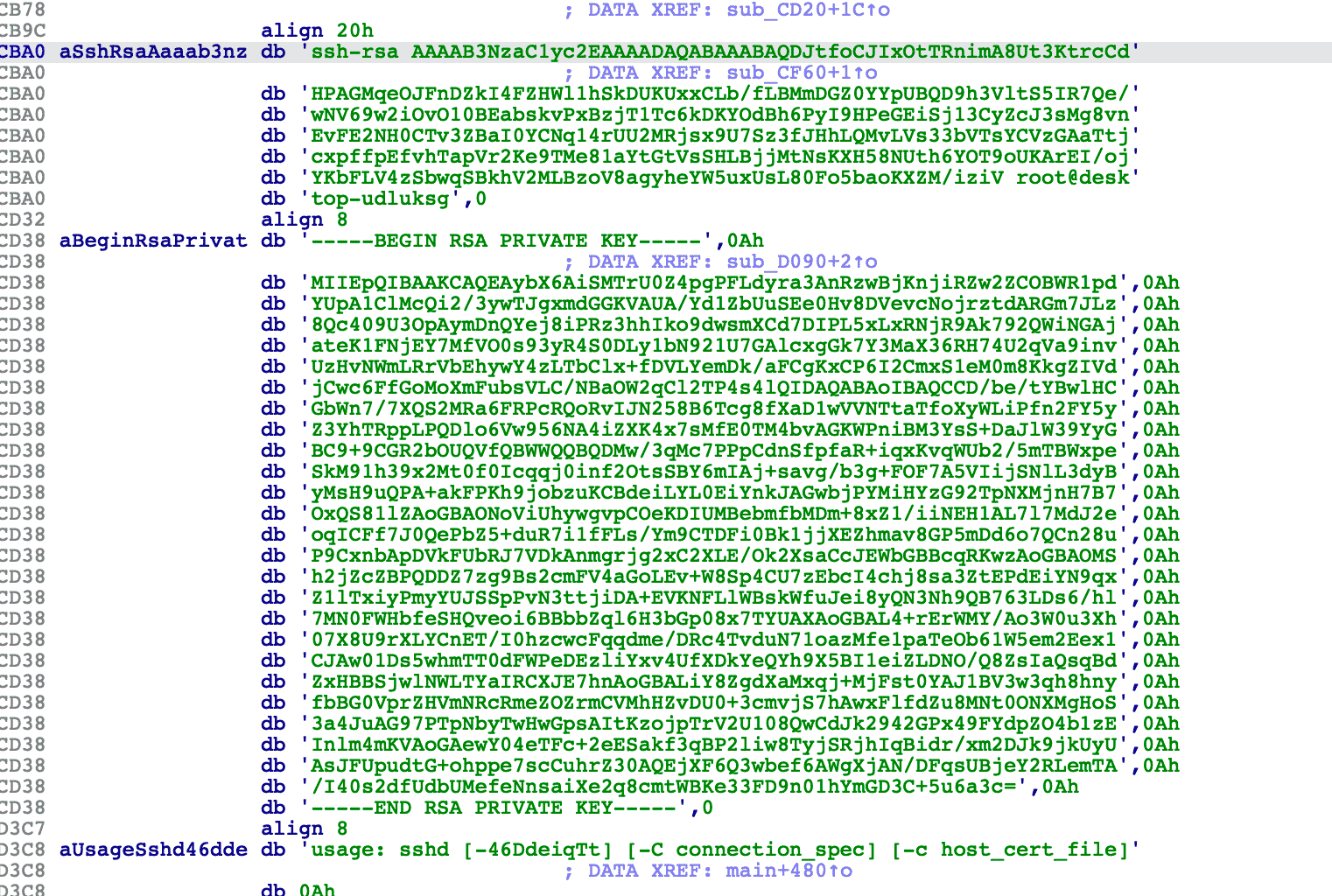 Hardcoded keys inside the modified OpenSSH daemon