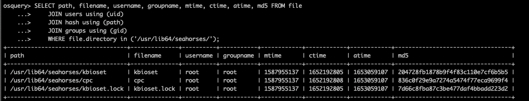 Successfully finding Lightning Framework files using osquery.