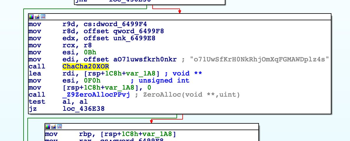 Call to ChaCha20 with key passed in as parameter in StageClient