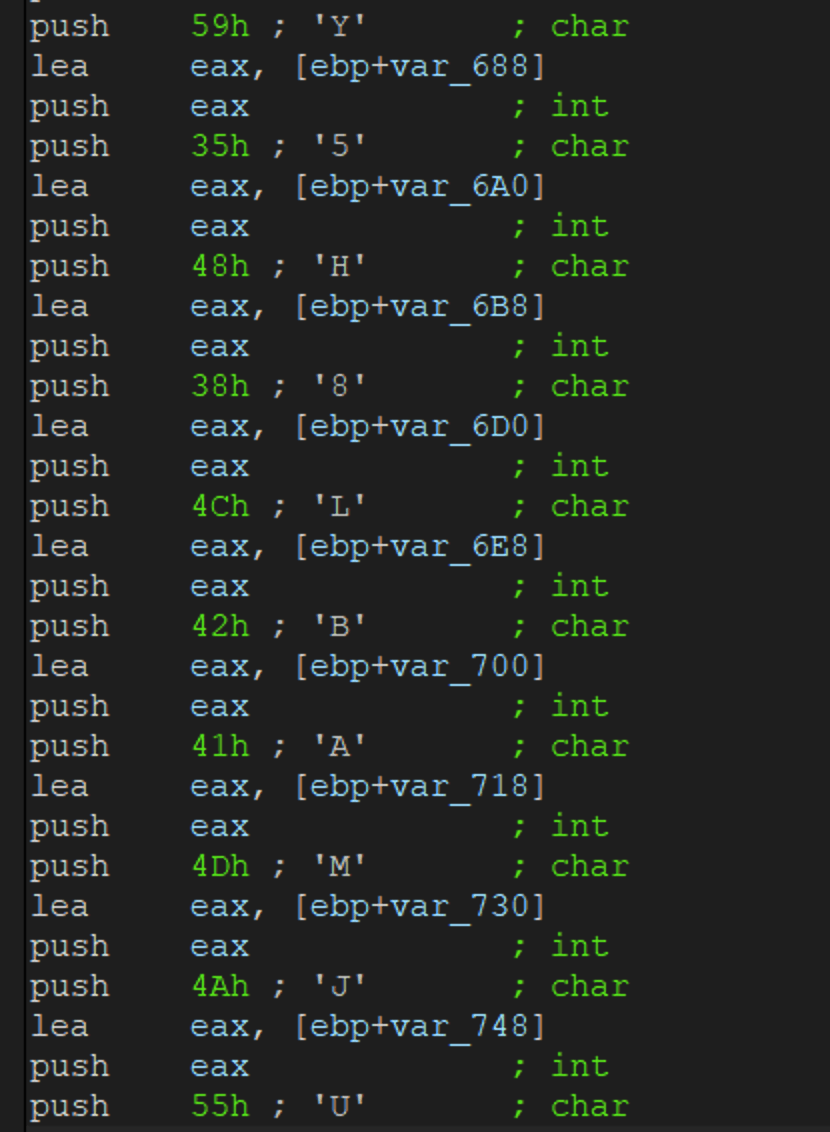 The XOR string being built on the stack.