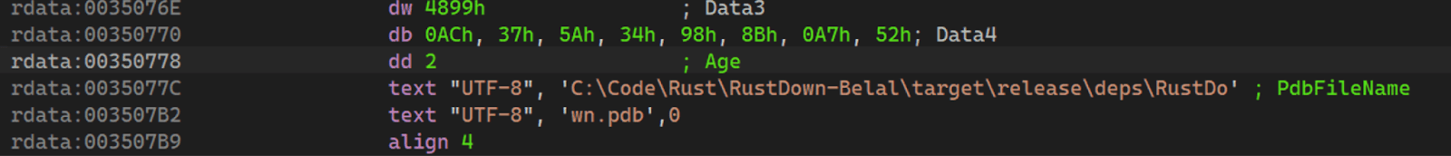 RustDown PDB file path.