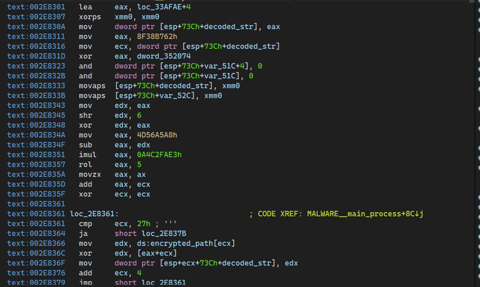Decryption of strings using unique key stream.