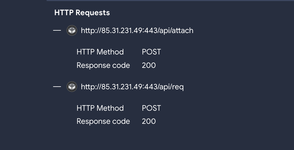 VirusTotal behavior analysis of RustDown showing the connection method to the C2.