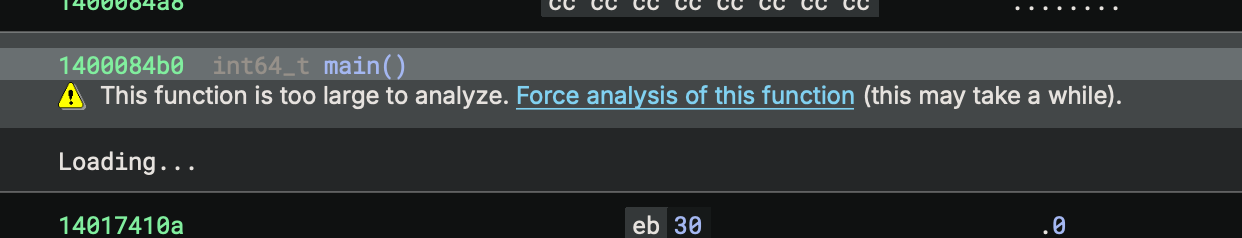 Binary Ninja showing large function