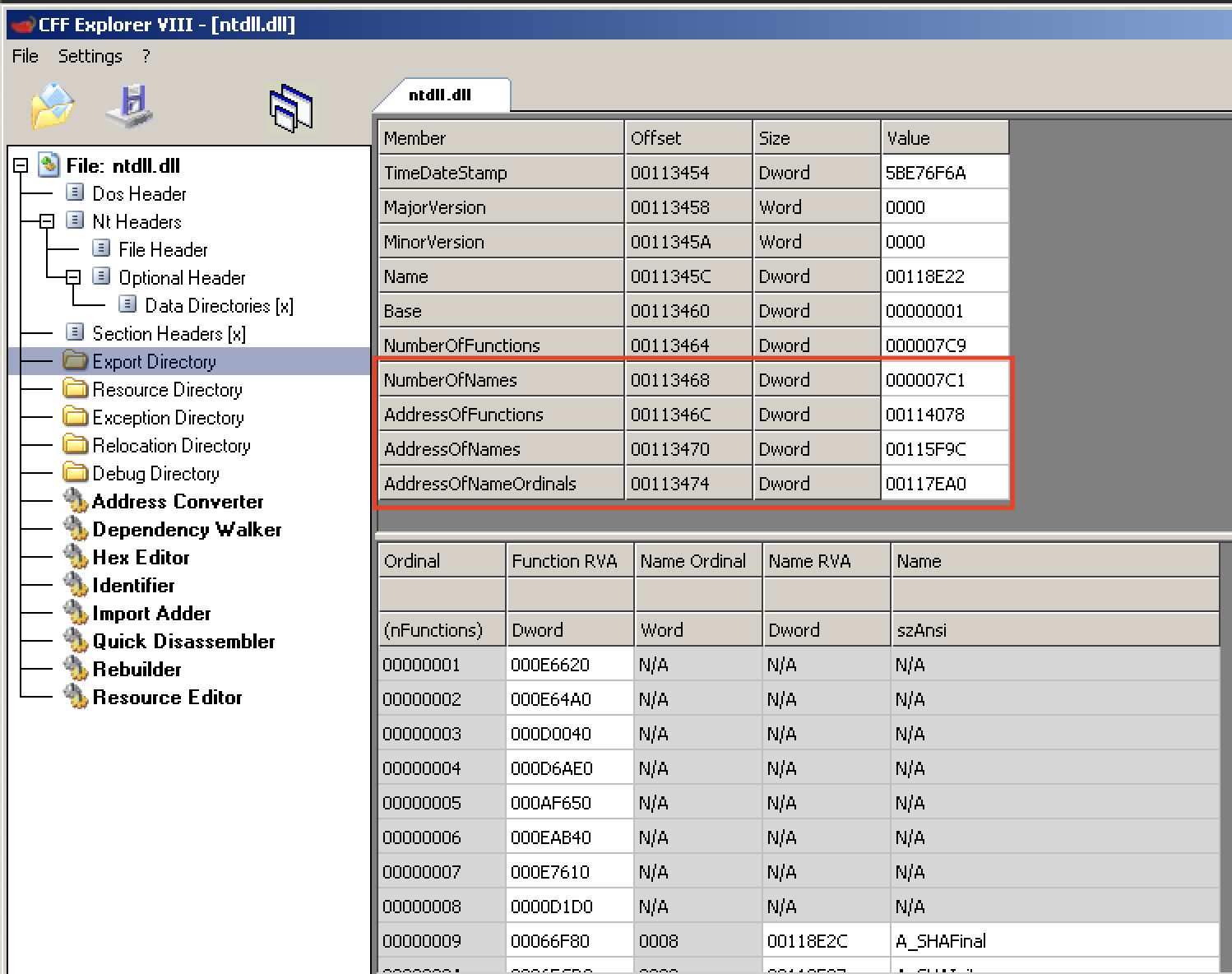 Parsed fields shown in CFF Explorer