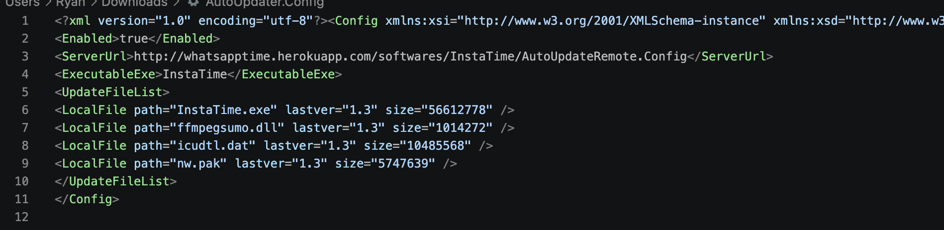 Figure 11: Configuration file for Autoupdater binary