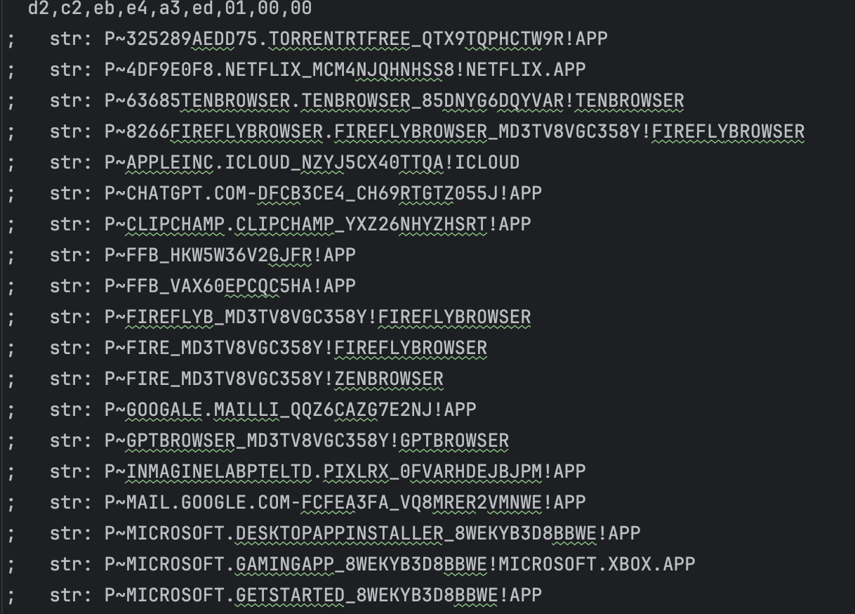 Figure 6: Registry data showing some of the installed applications on the build machine.