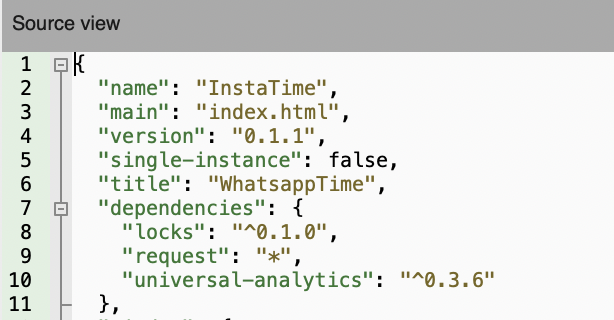 Figure 8: NW.js Package configuration.